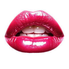 Obraz premium Glossy Pink Lips Isolated on white Background