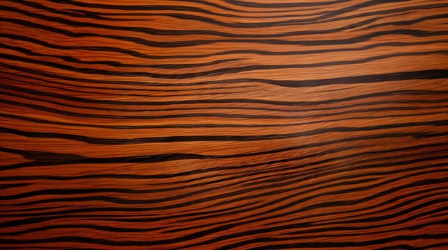 Expensive and Rare Types of Wood. Bocote, Mexico Rosewood, Mexico Palisander wood texture. Close-up photo of brown wooden textures with a wavy pattern.