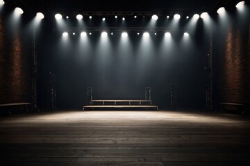 empty dark room stage spotlights background. ai generative - obrazy, fototapety, plakaty