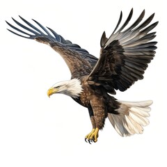 A majestic bald eagle soars through the sky