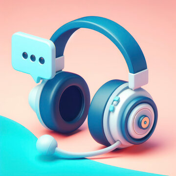 3d headphones with microphone and speech bubble in cartoon style. concept of technical support. ai generative