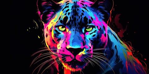 Illustration of a tiger emerging from a black background with a strong steely gaze towards the viewer, flaming colors 