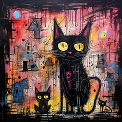 Cats Tribulation in Oil Pastel Acrylic Ink, ai generated