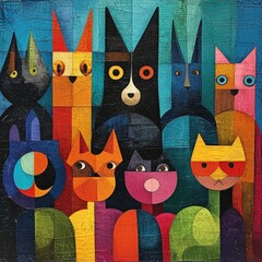 Paintings of dogs and cats, abstract colorful, ai generated