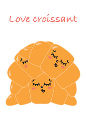 Three cute croissants. Love croissants banner