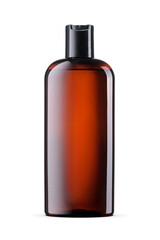 Shampoo, lotion, beauty product, shower gel, soap in amber plastic bottle isolated. Transparent PNG image.