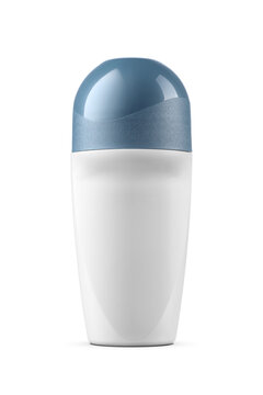White plastic roll on antiperspirant deodorant bottle isolated. Transparent PNG image.