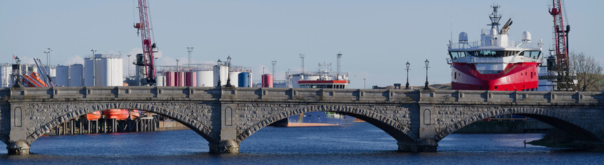 Aberdeen harbour and ships viewed the River Dee