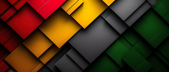 Red, yellow and green color stone plates on the black background. Black History Month concept. Flat...