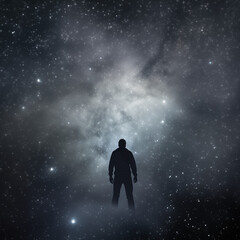 Fototapeta na wymiar silhouette of a person in a night sky.Minimal nature concept.Copy space.Generative AI