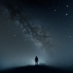 Fototapeta na wymiar silhouette of a person in a night sky.Minimal nature concept.Copy space.Generative AI