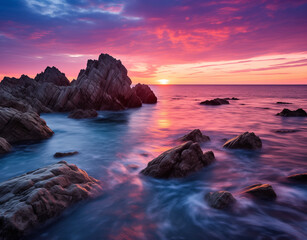 Naklejka premium sunset over the sea.Minimal nature concept.Copy space.Generative AI
