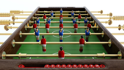 baby foot or baby soccer isolated on white background, football table, 3D render
