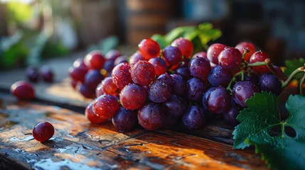 Fotobehang Fresh Pinot Noir Grapes on Wooden Surface © Melipo-Art