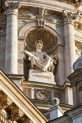Statue of st. Matthias in a niche of St. Stephen's Basilica in Budapest