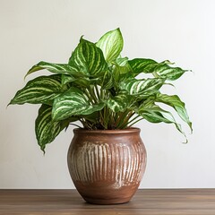 Alocasia lauterbachiana houseplant in a ceramic pot