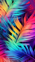 A close up of a colorful palm tree leaf