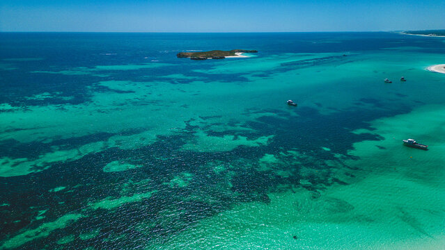 Beautiful aerial view of Indian Ocean -  Beautiful turquoise ocean, coast side of Lancelin - Western Australia.