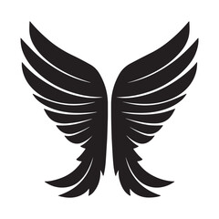 A black silhouette Angel or bird wing flat black icon Clipart on a white Background, Simple and Clean design, simplistic