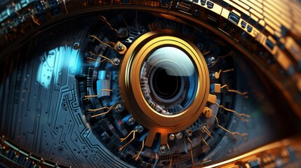 Fototapeta premium Close up of robot eye, Eyes with embedded technology chips.