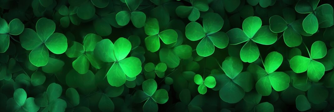 banner Green background for st Patricks day with lot of clover shamrocks