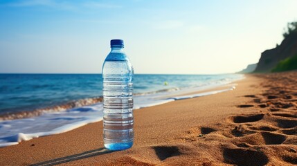 bottle of water on the beach