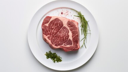 Boneless Ribeye Steak on a White Plate