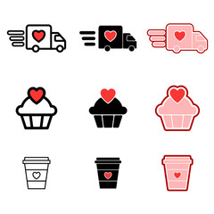 valentine day elements icon collection, black, white, red, pink 