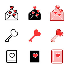 valentine day elements icon collection, black, white, red, pink 