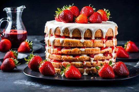 Frischer Erdbeertorte mit So&szlig;e - KI generiert