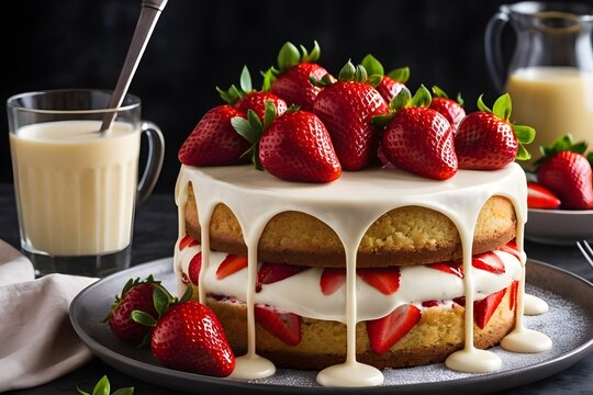 Frischer Erdbeertorte mit So&szlig;e - KI generiert