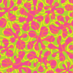Seamless retro mod psychedelic design. Abstract tropical pattern for backgrounds, fabric design, wrapping paper.  Vector illustration. - 704658414