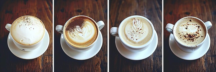 Colorful coffee shop product collage with segmented sections and bright white lighting