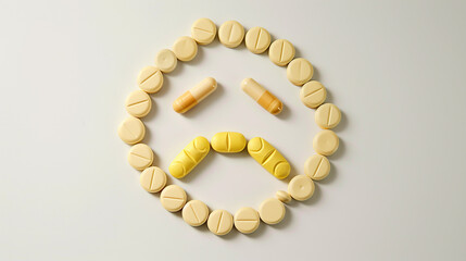 Obraz premium Pills arranged in the shape of a sad face