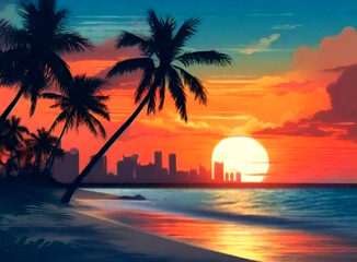 Fototapeta premium sunset on the beach, generative ai
