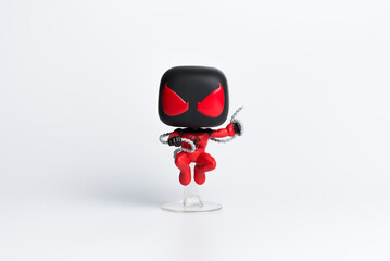 Naklejka premium Donetsk, Ukraine; January 4, 2024: Funko POP Marvel Scarlet Spider (Kaine Parker).