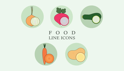 Simple icons on the theme of healthy eating, vegetables
