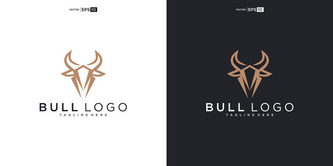 bull, angus cow bison buffalo head premium logo design. Creative bull horns - obrazy, fototapety, plakaty