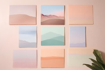 Moodboard, Craft minimalist landscapes using pastel tones, capturing the beauty of nature, Landscapes moodboard