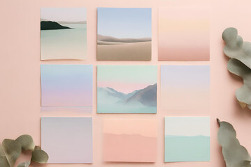 Moodboard, Craft minimalist landscapes using pastel tones, capturing the beauty of nature, Landscapes moodboard