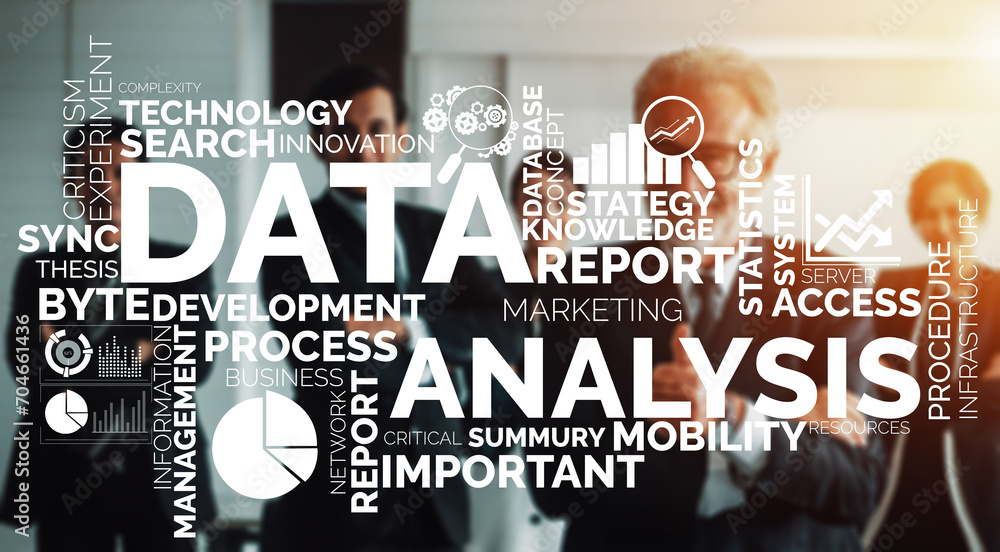 Poster data analysis for business and finance concept. interface showing future computer technology of prof