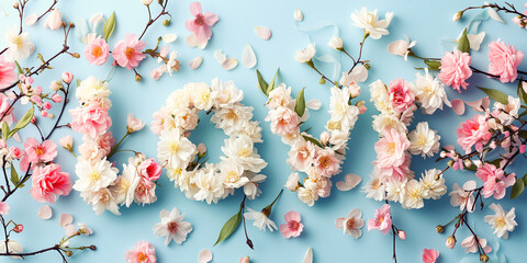 Love Buchstaben aus frischen Frühlingsblüten