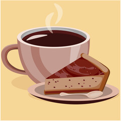 Cup of coffee and chocolate cheesecake