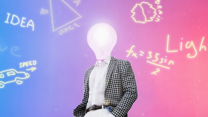 Light Bulb Head. Brainstorming and good idea