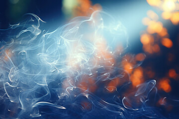 Abstract background with puffs of smoke and golden bokeh. Generated by artificial intelligence