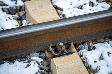 Detail of a train track in winter