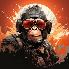 Design a cool monkey riding a motorcycle with sunglasses - obrazy, fototapety, plakaty