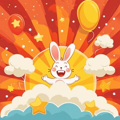 Comic Happy Easter cartoon cloud in pop art style. Holiday illustration