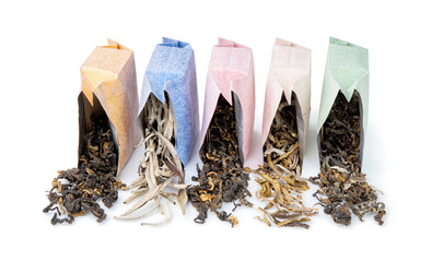 Five varieties of Vietnamese tea. From left: Honey Shan Tea, Misty Morning Tea, La Belle Tea,...