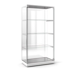 White empty vertical product display case.